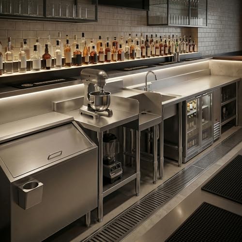Commercial Underbar Blender Station 18.5 in. x 12 in. x 30 in. Stainless Steel Flat Top with Side Splashes NSF, Bar Prep Station with Grommet Hole for Blender Cords - size: 18 in. x 12 in.