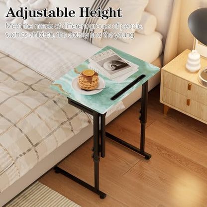 Adjustable Folding TV Tray, C-Shaped FoldableTable, No assembly(Sea Blue) | Heavy-duty steel frame, Height adjustable, Folds flat for storage, For Couch, Small Space, Living room - color: Sea Blue+black