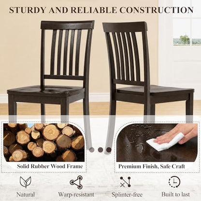 COLAMY Wooden Dining Chairs Set of 2, Farmhouse Dining Room Chairs, Windsor Spindle High Back Side Chairs, Armless Rubberwood Kitchen Table Chairs, Dark Brown - color: Dark Brown, size: Set of 2