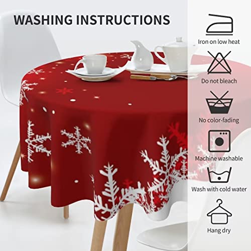 BETGINY Merry Christmas Tablecloth 60 Inch Round Winter Red White Snowflakes Table Cloth Dust-Proof Wrinkle Resistant Rustic Tablecloth for Holiday Party Dining - color: Red Christmas, size: 60" (Round)