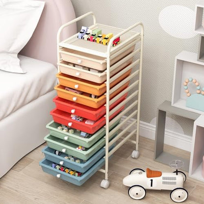 DREAMADE Rolling Cart With Storage Drawers, Utility Cart With Removable Plastic Drawers, Lockable Wheels for Classroom Organization, Art Supplies, Office, Scrapbook (10 Drawers, Macaron) - color: Macaron, style: 10 Drawers