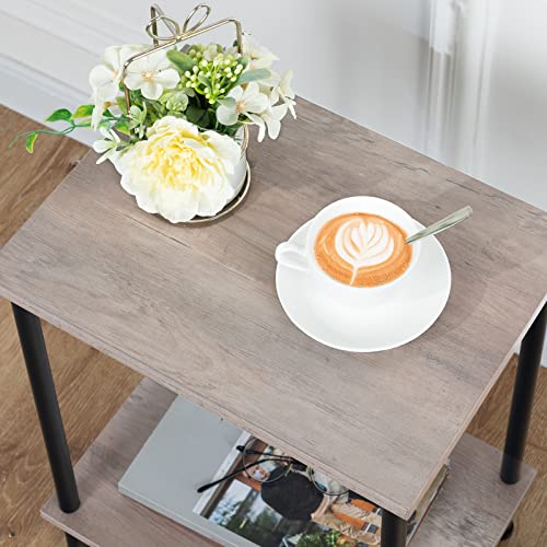 HOOBRO End Tables Set of 2, Small Side Table, Nightstand with 2-Layer Storage Shelves, Sofa Table for Small Spaces, Living Room, Bedroom, Stable Frame, Easy Assembly, Greige and Black BG09BZP201 - color: Greige + Black