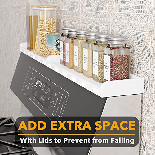 SpaceAid 30" Wide Kitchen Shelf Organizer for Stove, Magnetic Bamboo Spices Shelf for Home Stove Kitchen Storage Organization (Fit for Flat Top Only, White) - size: 30" Wide, White, 1-Tier