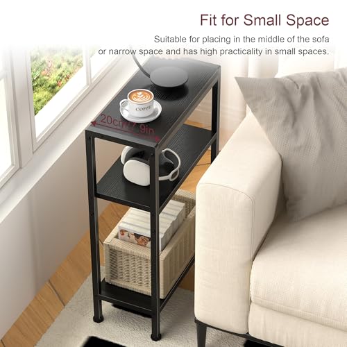 Narrow Side Table for Small Space, 3 Tier Slim End Table, Thin Nightstand, Skinny Snack Couch Table, Sofa Bedside Table in Living Room, Bedroom, Study, Kitchen and Balcony (Black) - color: Black, size: 3-Tier (7.9''D*17''W*26.6''H)