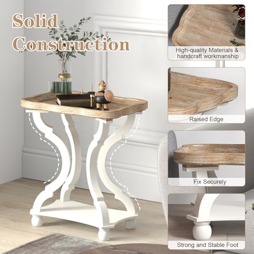 Kinfant Square Accent Side Table - Vintage Wood End Table Sofa Table with Bottom Shelf for Living Room, Bedroom, Office, White - style: 1-pack-White and Wood