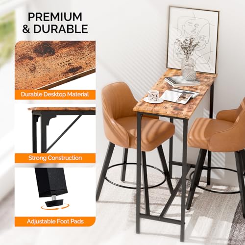 VINGLI 43 Inch Bar Table, Rectangular Counter Height Home Pub Table, Brown | High Top, Multi-Scene Use for Kitchen Dining Living Room Sofa Entryway, Wooden Tabletop & Metal Base, Easy to Install - color: Brown, size: 43"L