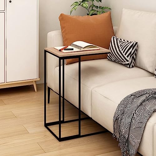 vidaXL Engineered Wood and Iron Side Table- Modern Industrial C-Shaped Design- Black, 15.7 x 11.8 x 23.2, 336129