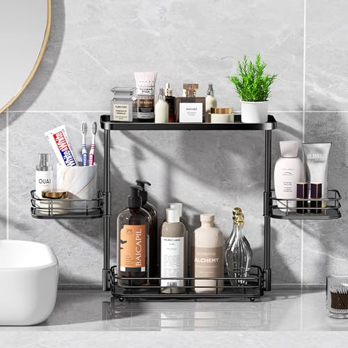 VITVITI 3 Tier Bathroom Organizer Countertop, Metal Wire Bathroom Counter Vanity Organizer Storage, Mesh Bath Room Sink Kitchen Shelf Rack with 360 Rotating Basket, Black - color: 3 Tier Rotating Black