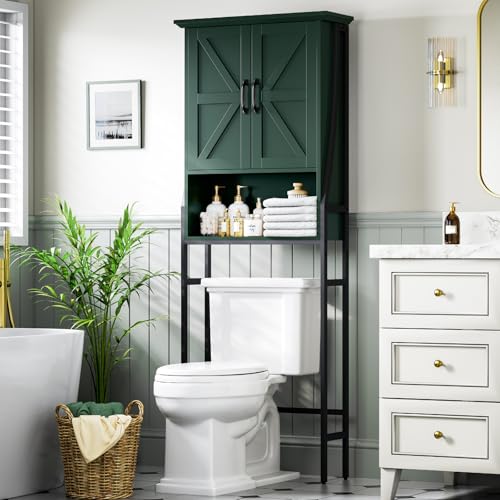Over The Toilet Storage Cabinet, Over Toilet Bathroom Organizer with Barn Doors Above Toilet Storage Cabinet Spacesaver Behind Toilet Bathroom Organizer (Forest Green) - color: Forest Green