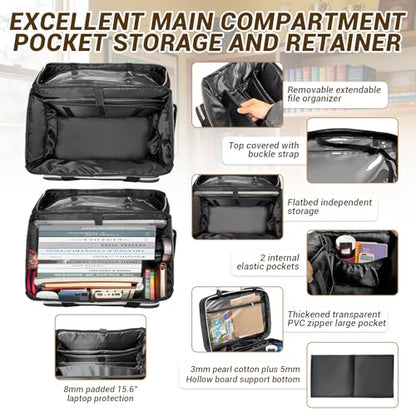 LIWSHWZ Rolling Teacher Tote Bag,Wheeled Teacher Bag with Detachable Dolly & File Teacher Tote - color: Black