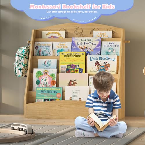 NACHES 5-Tier Kids Bookshelf - Toddler Book Display Shelves, Montessori Bookshelf for Kindergarten, Nursery, Bedrooms, Classrooms - Wooden Children Book Display (Natural) - color: Natural Wood
