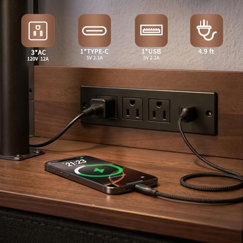 Small Bedside Table with Charging Station, Rolling Side Table with Wheels, Small Nightstand with Drawer Storage for Bedroom - Walnut Look - color: Walnut