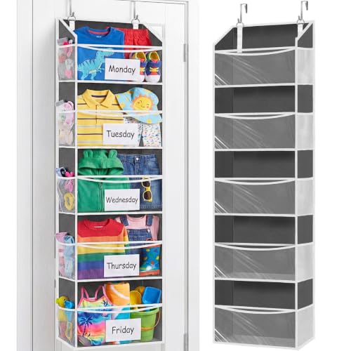 Ofiray-home Over Door Organizer with 5 Large Pockets | 5 Transparent Front Pockets & 10 Mesh Side Pockets, 50 lbs Weight Capacity Hanging Storage for Toys, Shoes, Diapers, Pantry - color: Clear, size: 5 Tiers