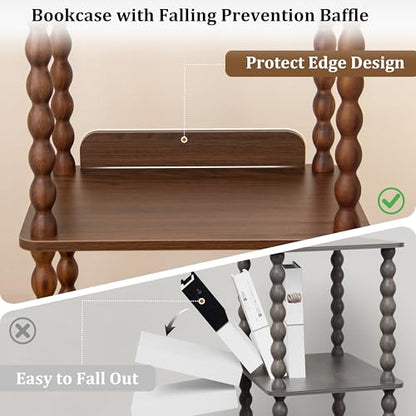Fultyle Small Book Shelf, 4-Tier Wood Bookshelf with Storage, Short Bookcase Display Shelves for Small Spaces, Bedroom, Living Room and Office with Solid Wood Legs (Walnut Brown) - color: Walnut Brown
