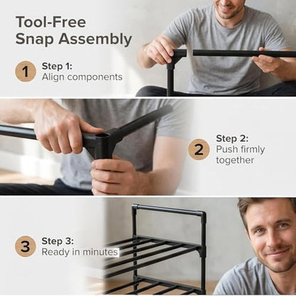 PureBox Shoe Rack, 5-Tier Shoe Storage Organizer – Holds 9-12 Pairs of Shoes, Tool-Free Assembly, Steel Frame, Space-Saving for Entryway, Closet，Living Room, Balcony, Black (17.1" x 10.2" x 36.8")