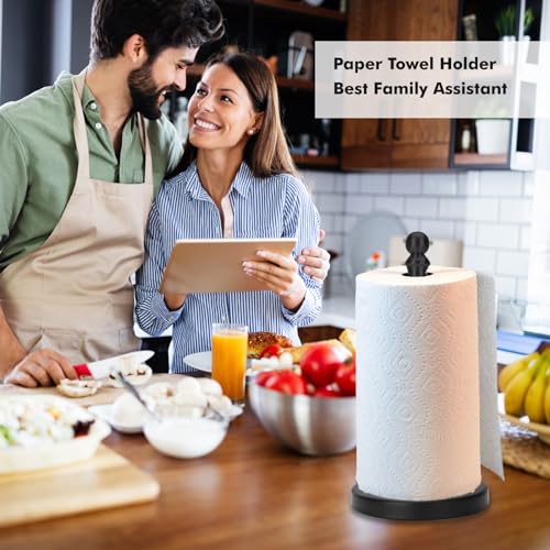 Paper Towel Holder Countertop, Standing Paper Towel Roll Holder for Kitchen Bathroom, with Weighted Base for One-Handed Operation (Black) - color: Black