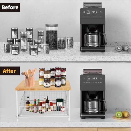 Kitchen Counter Shelf, Small Kitchen Shelf Microwave Stand with Bottom Storage Basket, Storage Microwave Shelf for Office, Living Room, Bedroom(White) - color: White