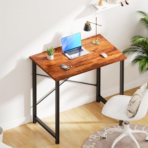 OLIXIS Home Office Computer Desk, Small Office 32-inch Writing and Study Desk, Bedroom Table with Metal Frame and Wooden Top, Compact Modern Study Table for Home Use, Rustic Brown - color: Rustic Brown, size: 32-In