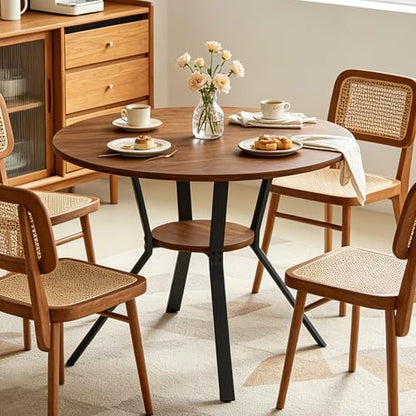 Wildhome Round Dining Table for 2-4, 43 Inch Dining Room Kitchen Table with 1-Tier Storage Shelf, Modern Farmhouse Dinner Furniture with Adjustable feet,Oval Circle (43in-Walnut) - color: 43in-air-walnut