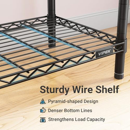 VIPEK R2 Plus Heavy Duty Rolling Garment Rack 3 Tiers Adjustable Wire Shelving Clothes Rack with Double Rods and Side Hooks, Freestanding Wardrobe Storage Rack Metal Clothing Rack, Black - color: Black, size: R2 Plus