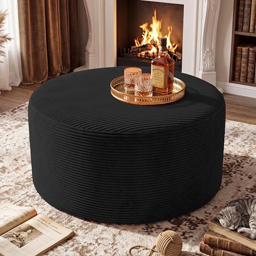 BSHOMGI Round Coffee Table Ottoman for Corduroy Cloud Sectional Couches in a Box Memory Foam Compressed Pouf Footstool Rest for Living Room, Bedroom, Makeup Room No Assembly Require(Black, 27.6") - color: Black, size: 32" (1 Table)