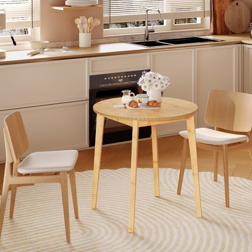 HOOBRO Bamboo Dining Table, Round Dining Table for 2, 27.5" Kitchen Table for Small Space, Writing Table, Easy to Assemble, for Dining Room, Living Room, Office, Kitchen, Apartment, Natural YL71CZ01G1 - color: Natural