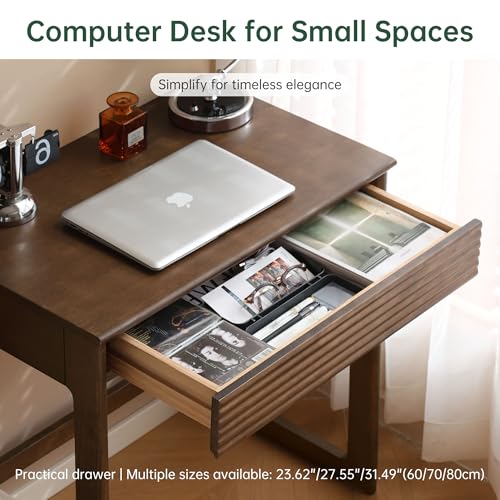 YESWOOD Solid Wood Desk, Walnut Finish Small Writing Desk, Home Office Desk, Computer Desk with 2 Drawers for Small Spaces Study Room Office Bedroom Work 23.62" W - size: 23.62"W