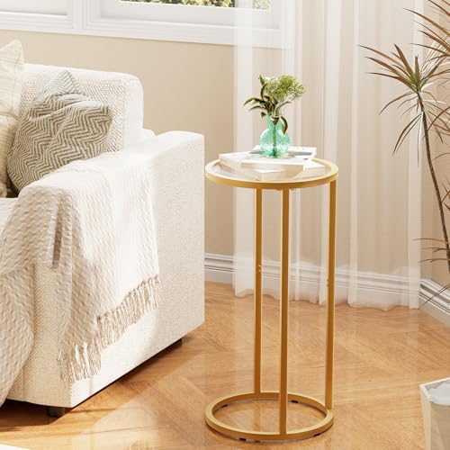 Easy Paws C Table Side End Table,Glass Couch Side Tables for Living Room, Round Sofa End Table with Metal Frame, Small Snack Table for Bedroom, Small Spaces, Easy Assembly (Gold,2pcs) - color: Gold