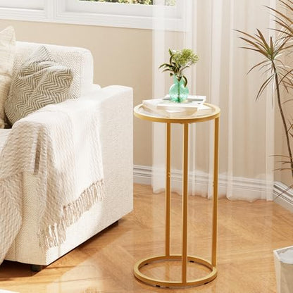 Easy Paws C Table Side End Table,Glass Couch Side Tables for Living Room, Round Sofa End Table with Metal Frame, Small Snack Table for Bedroom, Small Spaces, Easy Assembly (Gold,2pcs) - color: Gold