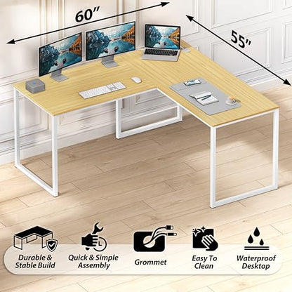 SHW Mission 55 x 60 Inches L-Shape Home Office Computer Desk, Oak - color: Oak, size: 55-Inch L-Shaped