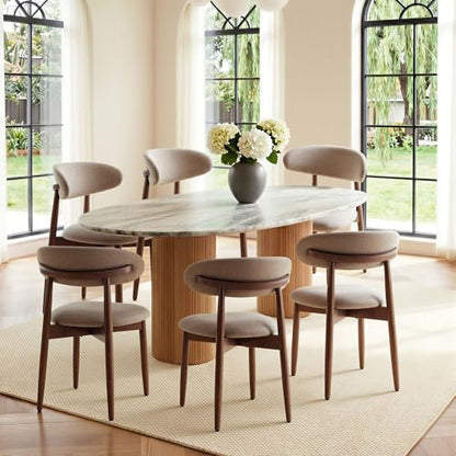 COLAMY Mid-Century Modern Wooden Dining Chair Set of 6, Indoor Upholstered Kitchen Chairs with 2.6" Cozy Padded Seat, Walnut Finish Side Dining Chair, [Camel] - color: Camel, size: 6 Chairs