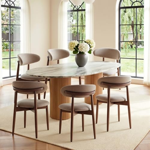 COLAMY Mid-Century Modern Wooden Dining Chair Set of 6, Indoor Upholstered Kitchen Chairs with 2.6" Cozy Padded Seat, Walnut Finish Side Dining Chair, [Camel] - color: Camel, size: 6 Chairs