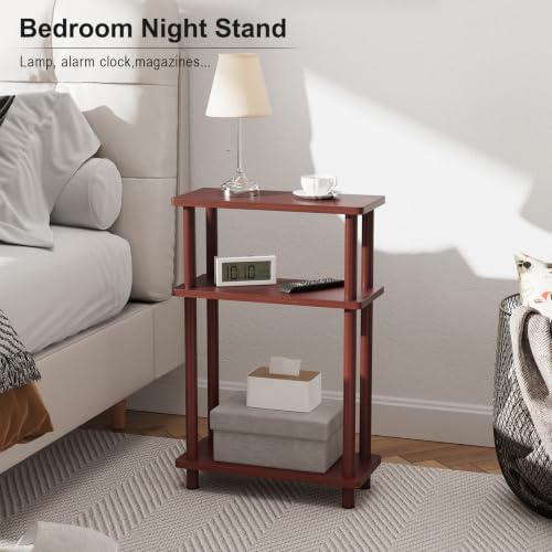 Apicizon 3 Tier End Table, Narrow Side Table with Storage Shelf, Bedroom, Living Room, Entryway, Farmhouse, Dark Brown - color: Dark Brown, style: Narrow Side Table