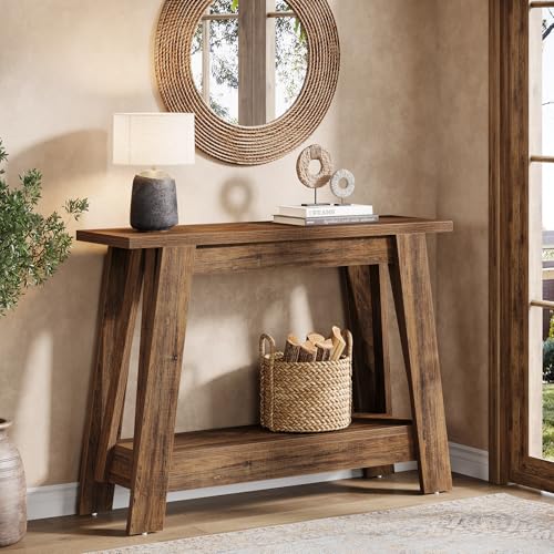 Tribesigns 41.3" Farmhouse Console Table, 2-Tier Wooden Entryway Table with Storage, Rustic Narrow Behind Couch for Living Room, Hallway, Foyer,Brown - color: Brown