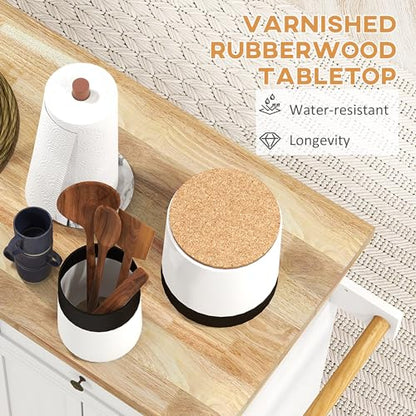HOMCOM Kitchen Island Cart with Solid Wood Top 44" Mobile Distressed White | Kitchen Island Table, on Wheels, Storage Cabinets, 2 Drawers, Adjustable Shelves, Spice Rack & Towel Bar, for Dining Room - color: Distressed White