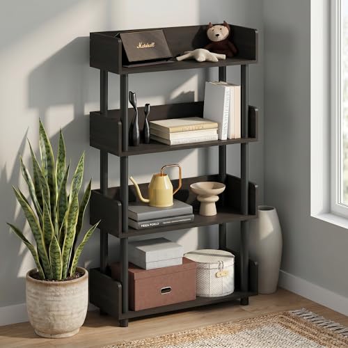 4-Tier Open Shelves Book Shelf with Side Panels, Storage Shelves with Rounded Corner Top Edges, Display Shelf for Organization and Storage, Home Office, Living Room, Espresso - color: Espresso, size: 4 Tier