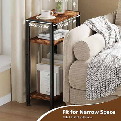 Heybly Small Narrow Side Table for Small Space, Thin Bedside TableHET006SR1 | Thin Bedside Table, Slim Sofa Table, 26.4" Tall Nightstand, Couch Table for Living Room, Bedroom, Balcony, Rustic Brown - color: Rustic Brown-adjustable Height