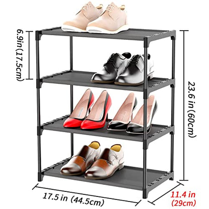 4-Tier Small Shoe Rack Space Saving Shoe Shelf Storage Organizer for Entryway Hallway Closet Bathroom Garage,Stackable Shoe Stand(Black) - size: 4-Black(17.5W")