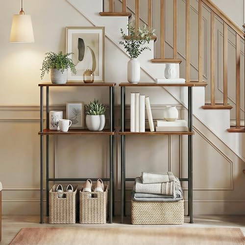 HOOBRO Narrow Console Table for Small Space, 15.7" Entryway Table with Storage, Sofa Table with 2 Shelves, Skinny Console Table for Entryway, Hallway, Living Room, Rustic Brown and Black BF40XG01 - color: Rustic Brown + Black