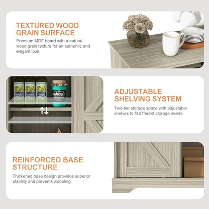 Panana Sliding Barn Door Buffet Sideboard Storage Cabinet Coffee Bar Kitchen Farmhouse Style (Oak) - color: Oak