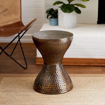 Deco 79 Metal Hourglass Side Table, 14" x 14" x 19", Polished Bronze | More surface space, side tables living room in hammered iron, polished bronze, end tables living room