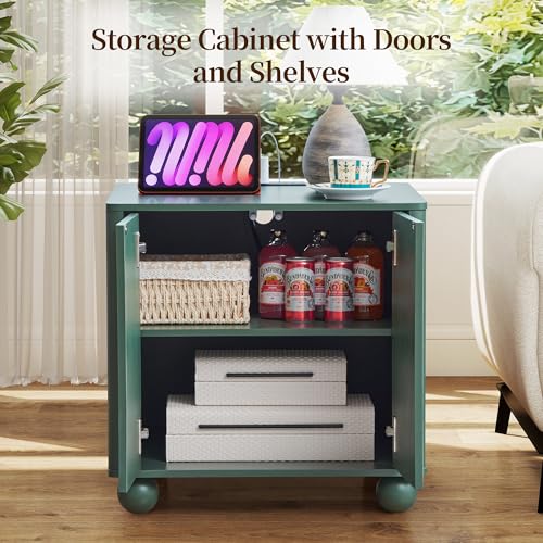 Samll Square Side Table with Charging Station, Mid Century Modern Nightstand with Storage for Bedroom Bed, Small Accent Table with Doors for Living Room Couch Sofa Chair, Office Desk - Green - size: Green-door