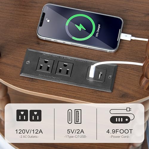 MaxSmeo Small Side Table with Charging Station, 3-Tier Small End Table with USB Ports and Outlets, Modern Oval Night Stand Accent Table for Living Room, Bedroom, Walnut Brown - color: Walnut Brown Charging Station