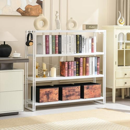 HCHQHS Bookshelf, 4-Tier Industrial Bookcase, White Open Book Shelf, Freestanding Tall Bookshelves with Metal Frame - color: White, size: 4-Tier (47"W x 44.5"H)