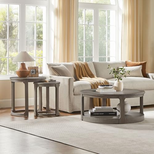 40'' Round Wood Coffee Table Circle Coffee Table with 4 Wheel for Living Room, Moveable Modern Retro Farmhouse Style, Easy Assembly, Light Brown (ø40'' x 17.52'') - color: S1-ø40'' -Light Brown