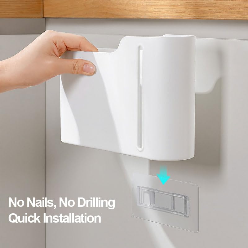 Trash Bag Holder, Stackable Garbage Bag Dispenser, Compact Dispenser with Built-In Slot for Multi-Roll Storage, Kitchen Bathroom and Utility Room Organizer, White