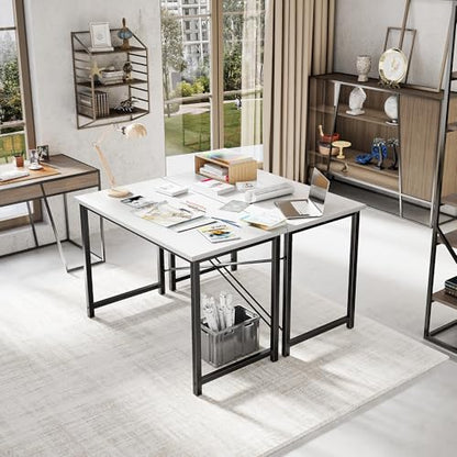 OLIXIS Home Office Computer Desk, Small Office 47-inch Writing and Study Desk, Bedroom Table with Metal Frame and Wooden Top, Compact Modern Study Table for Home Use, White - color: White, size: 47-In