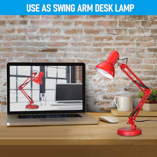 TORCHSTAR Metal Desk Lamp, Adjustable Swing Arm, E26, Red | Architect Gooseneck Multi-Joint Clip Table Lamp with Plastic Clamp, for Home Office, Work, Study, Reading, Bulbs not Included - color: Red