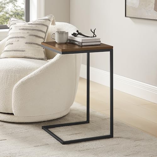 C-Shaped Couch Table, Walnut Finish | Movable Side End Table, Sturdy Metal Frame, Narrow Laptop Stand Desk & TV Tray, For Living Room - color: Walnut