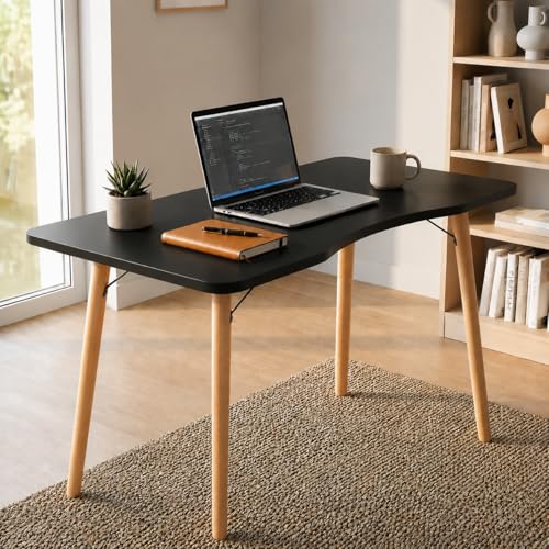 40” Black Computer Desk, 15° Arc Writing Table, Home Office & Gaming, Rounded Corner Enhance Stability with Leg Support